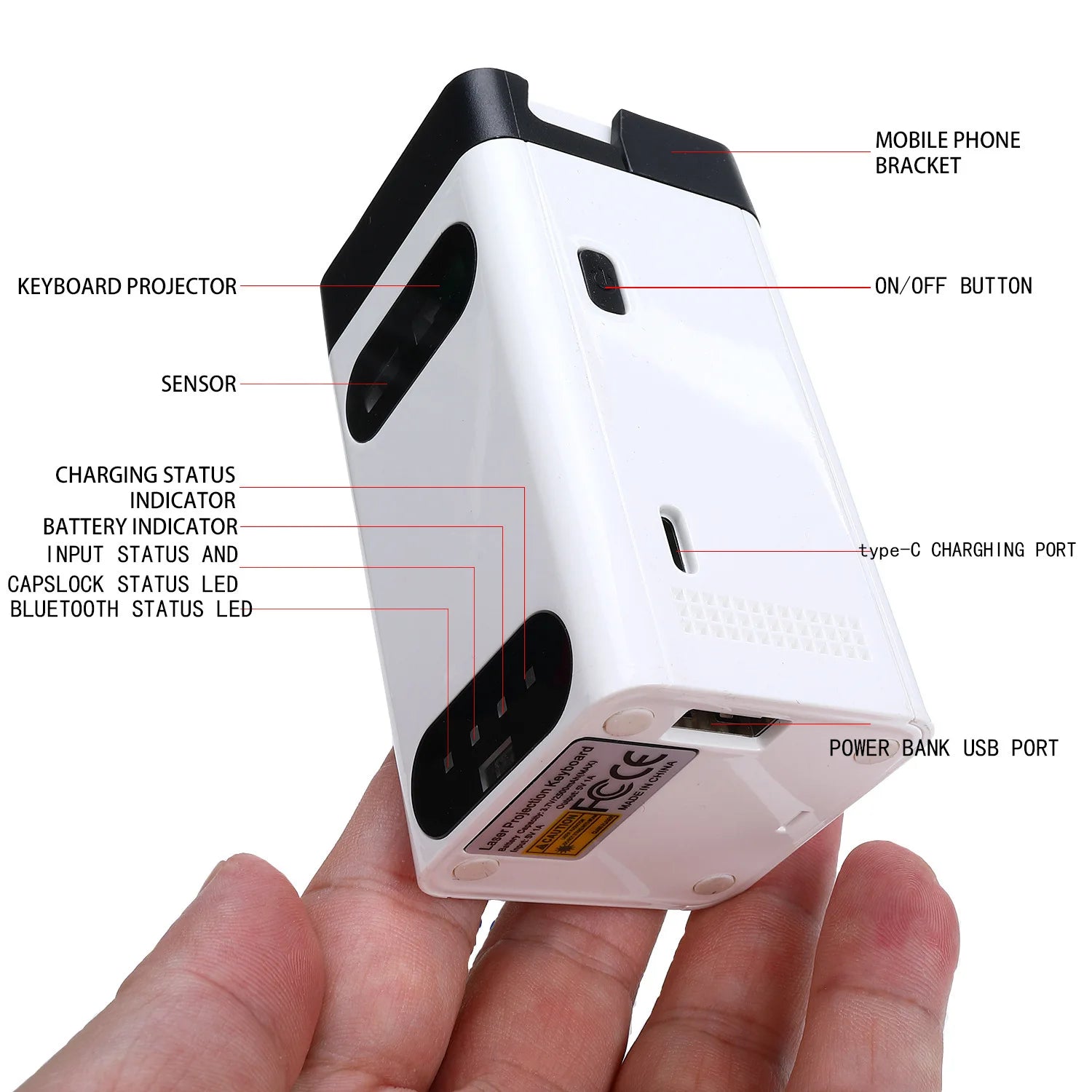 Laser Projection Virtual Keyboard Phone Bluetooth 3.0 Wireless Projection Touch Infrared Keyboard with 2500mah Power Bank Gifts