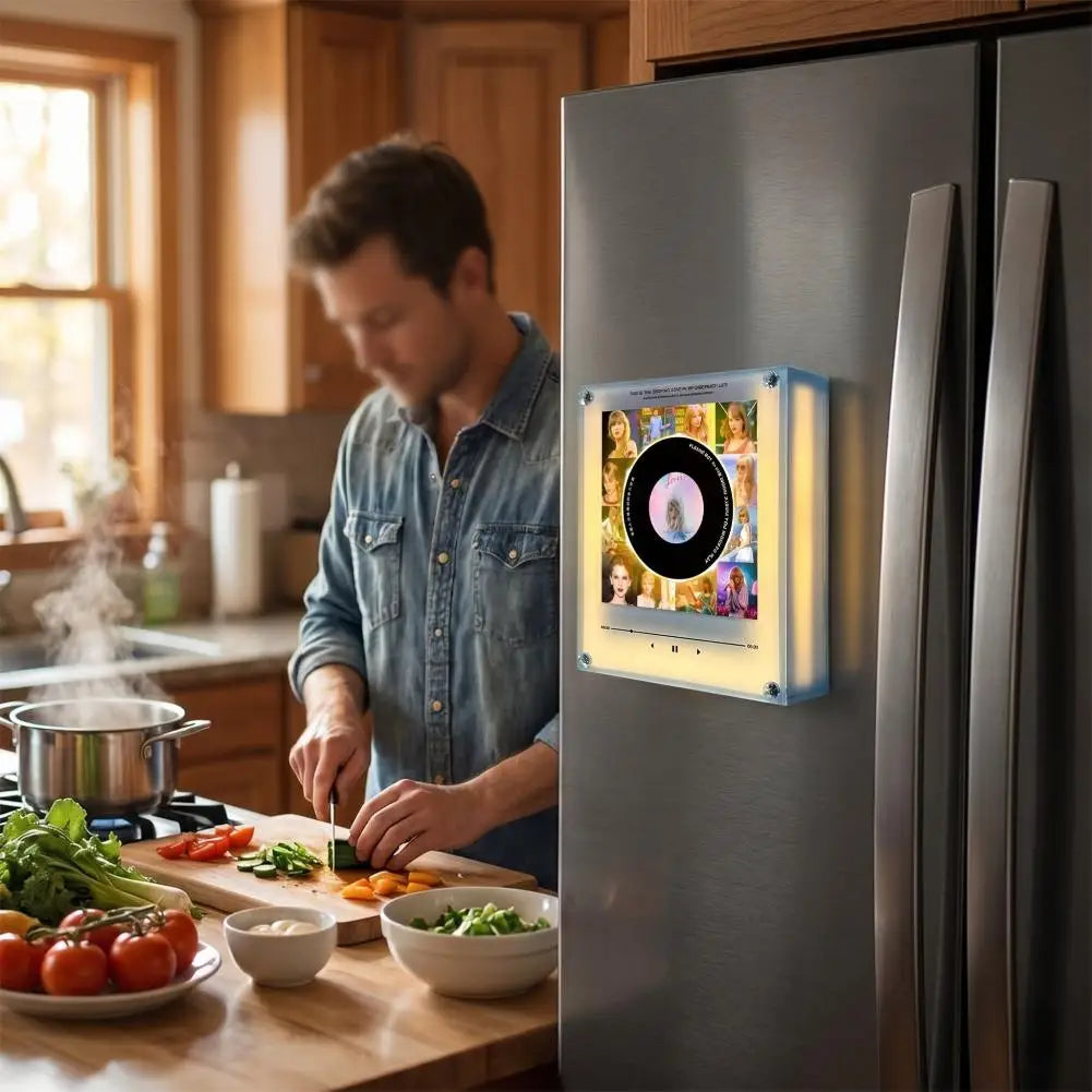 NFC Sensing Song Player With Acrylic Built-in Speaker Rotating Disc Night Light Automatic Singing Refrigerator Magnetic Sticker